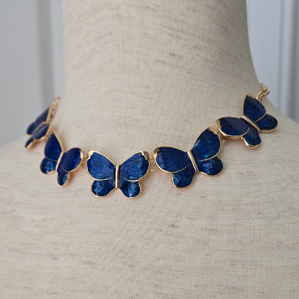 Elegant Monarsh Butterfly Necklace In Blue Enamel, NWT